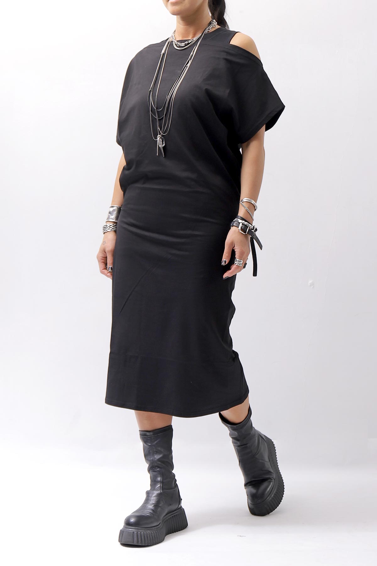 【NOSTRASANTISSIMA】 STRETCH COTTON 2WAY TOP DRESS A08_BLACK