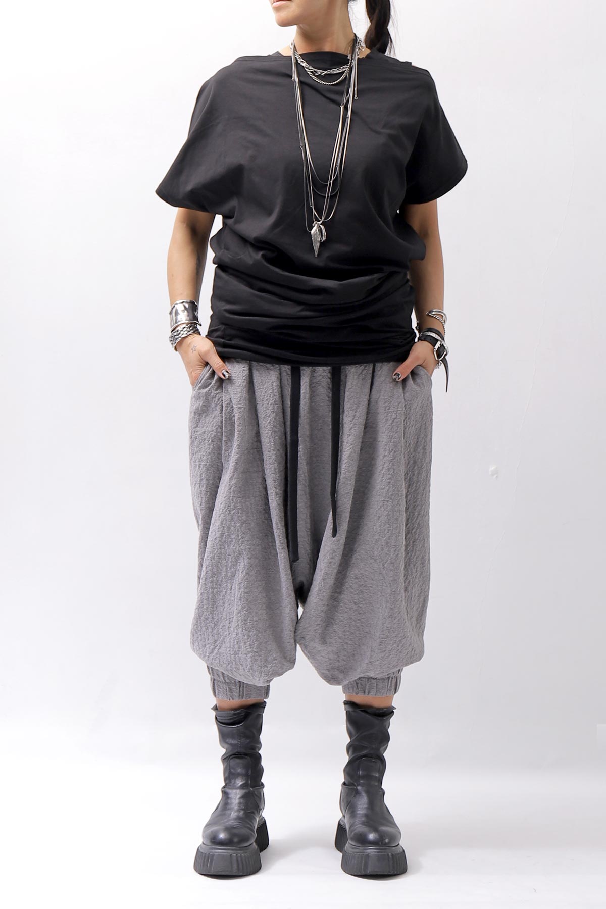 【NOSTRASANTISSIMA】 STRETCH COTTON 2WAY TOP DRESS A08_BLACK