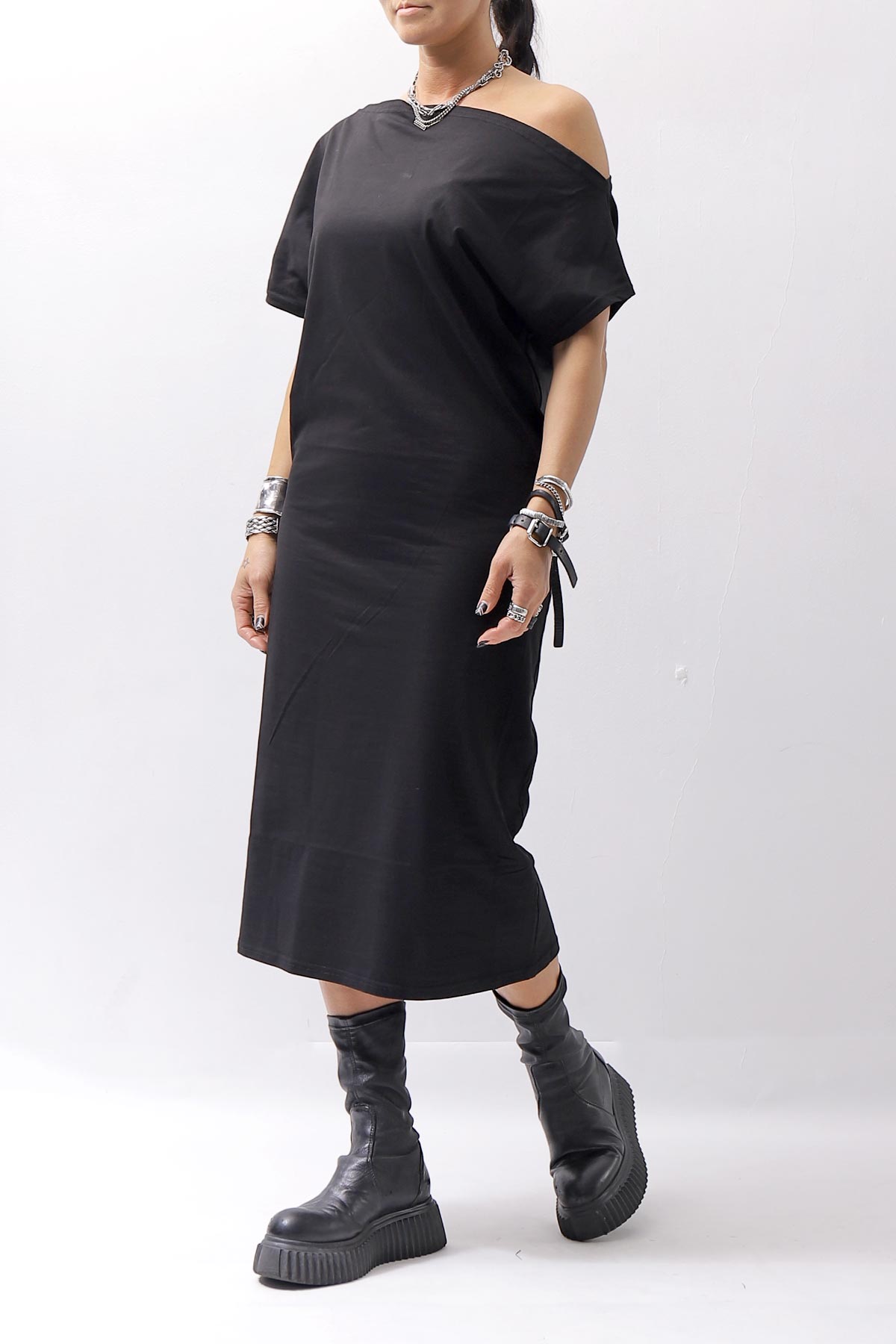 【NOSTRASANTISSIMA】 STRETCH COTTON 2WAY TOP DRESS A08_BLACK