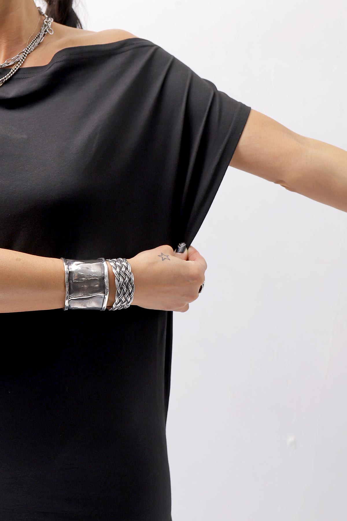 【NOSTRASANTISSIMA】 STRETCH COTTON 2WAY TOP DRESS A08_BLACK