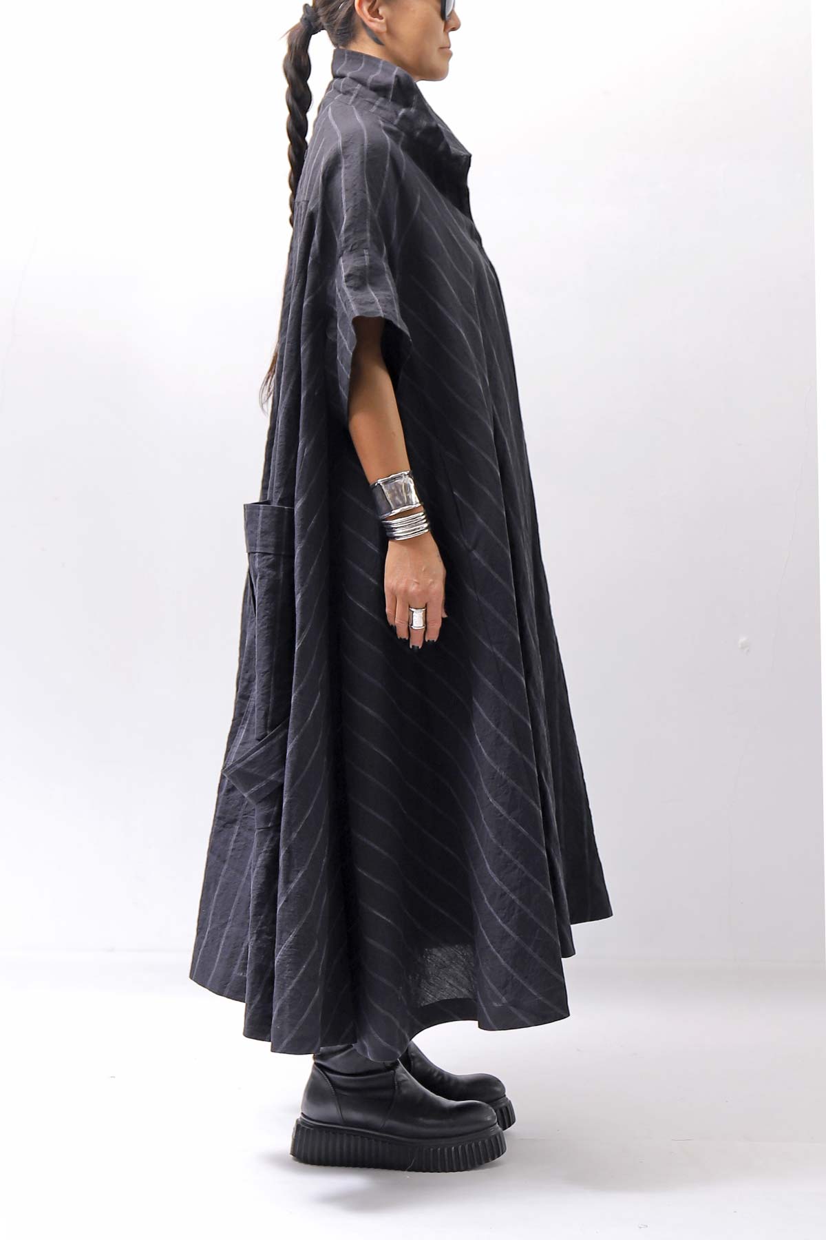 【RUNDHOLZ】OVERSIZED LINEN COTTON STRIPE DRESS _BLACK STRIPE
