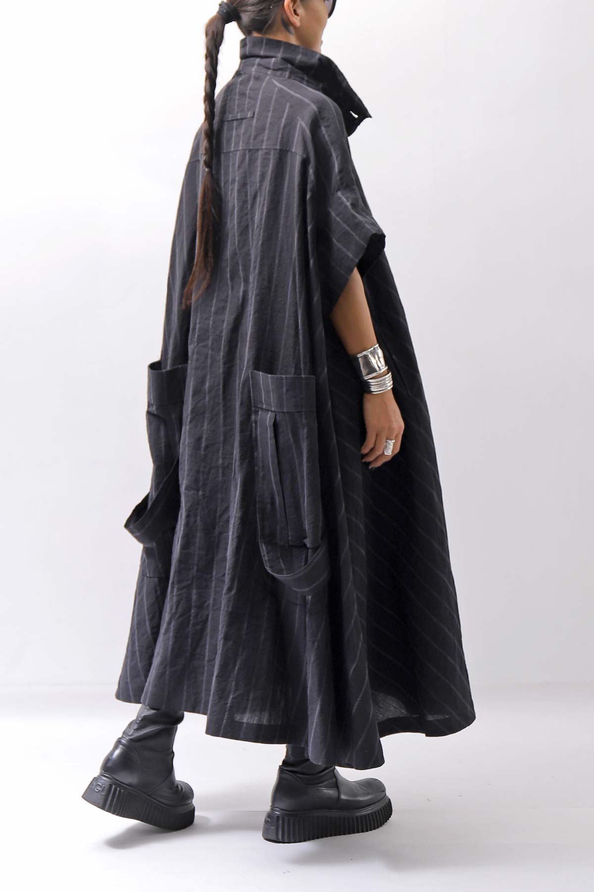 【RUNDHOLZ】OVERSIZED LINEN COTTON STRIPE DRESS _BLACK STRIPE