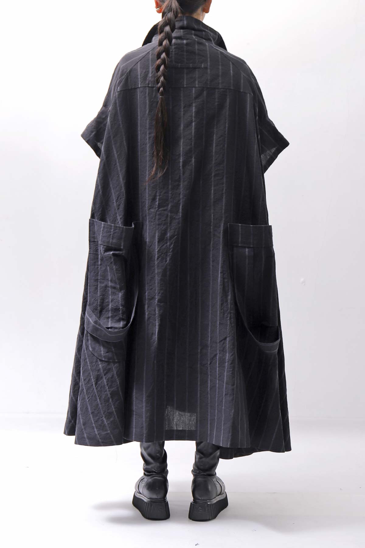 【RUNDHOLZ】OVERSIZED LINEN COTTON STRIPE DRESS _BLACK STRIPE