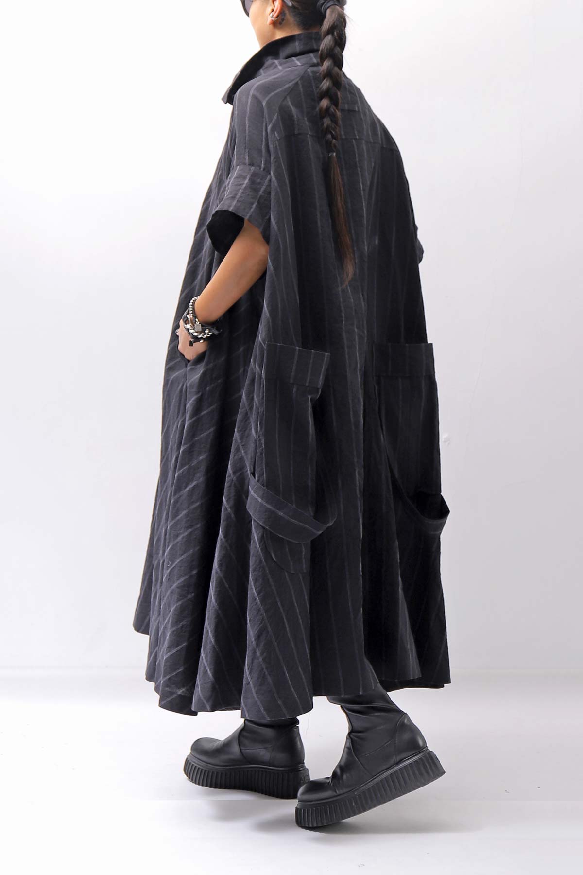 【RUNDHOLZ】OVERSIZED LINEN COTTON STRIPE DRESS _BLACK STRIPE