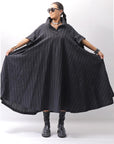 【RUNDHOLZ】OVERSIZED LINEN COTTON STRIPE DRESS _BLACK STRIPE