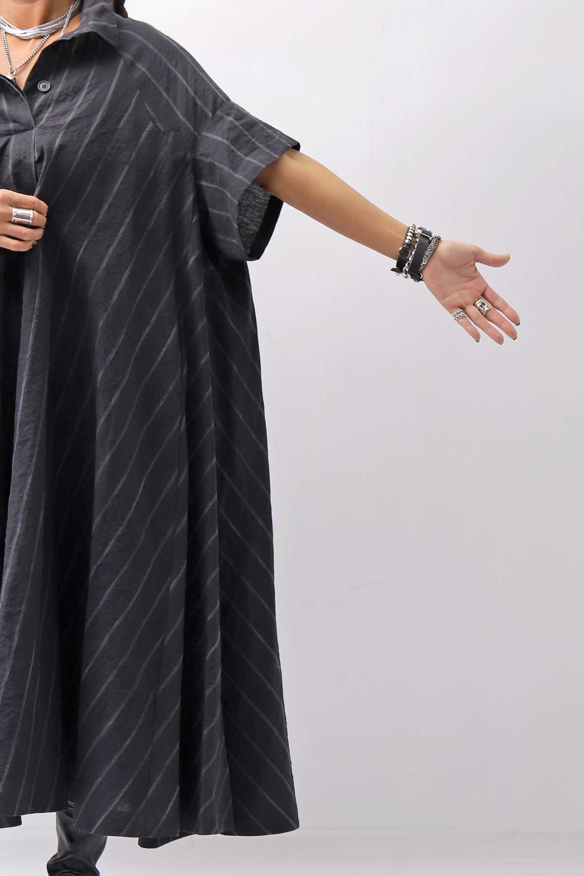 【RUNDHOLZ】OVERSIZED LINEN COTTON STRIPE DRESS _BLACK STRIPE
