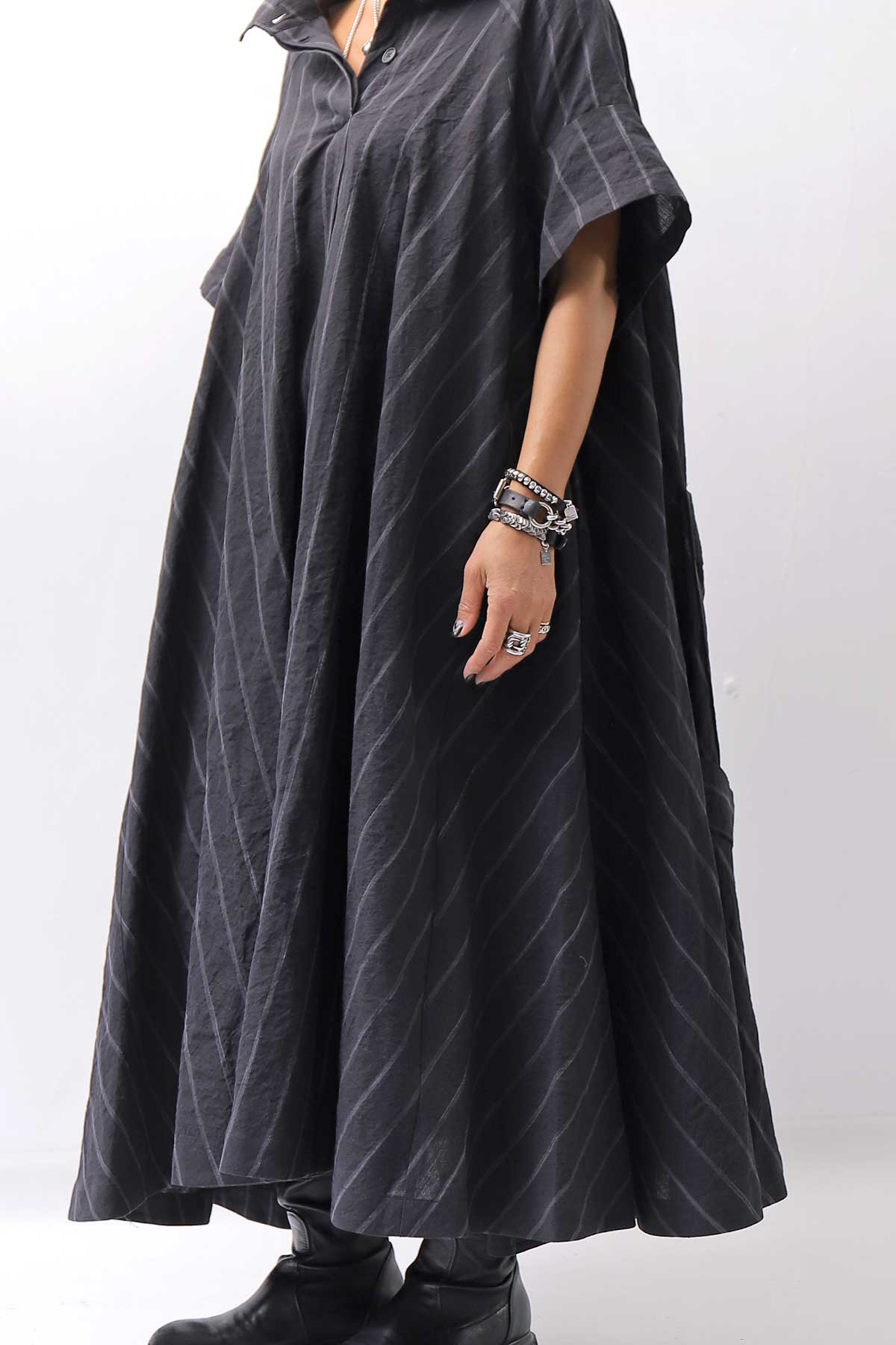 【RUNDHOLZ】OVERSIZED LINEN COTTON STRIPE DRESS _BLACK STRIPE