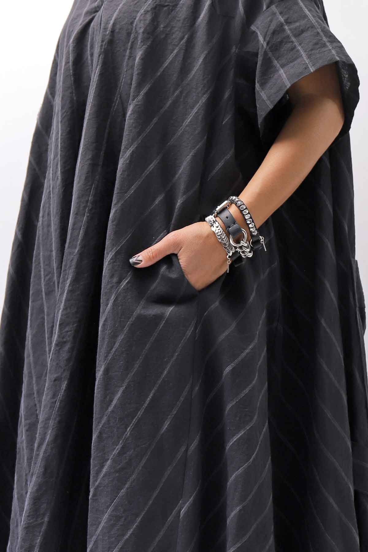 【RUNDHOLZ】OVERSIZED LINEN COTTON STRIPE DRESS _BLACK STRIPE