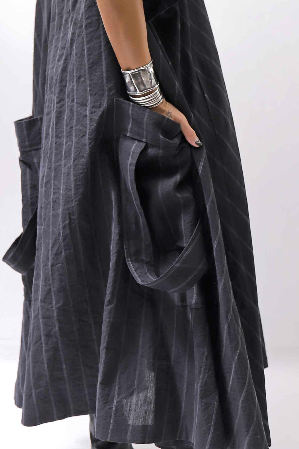 【RUNDHOLZ】OVERSIZED LINEN COTTON STRIPE DRESS _BLACK STRIPE