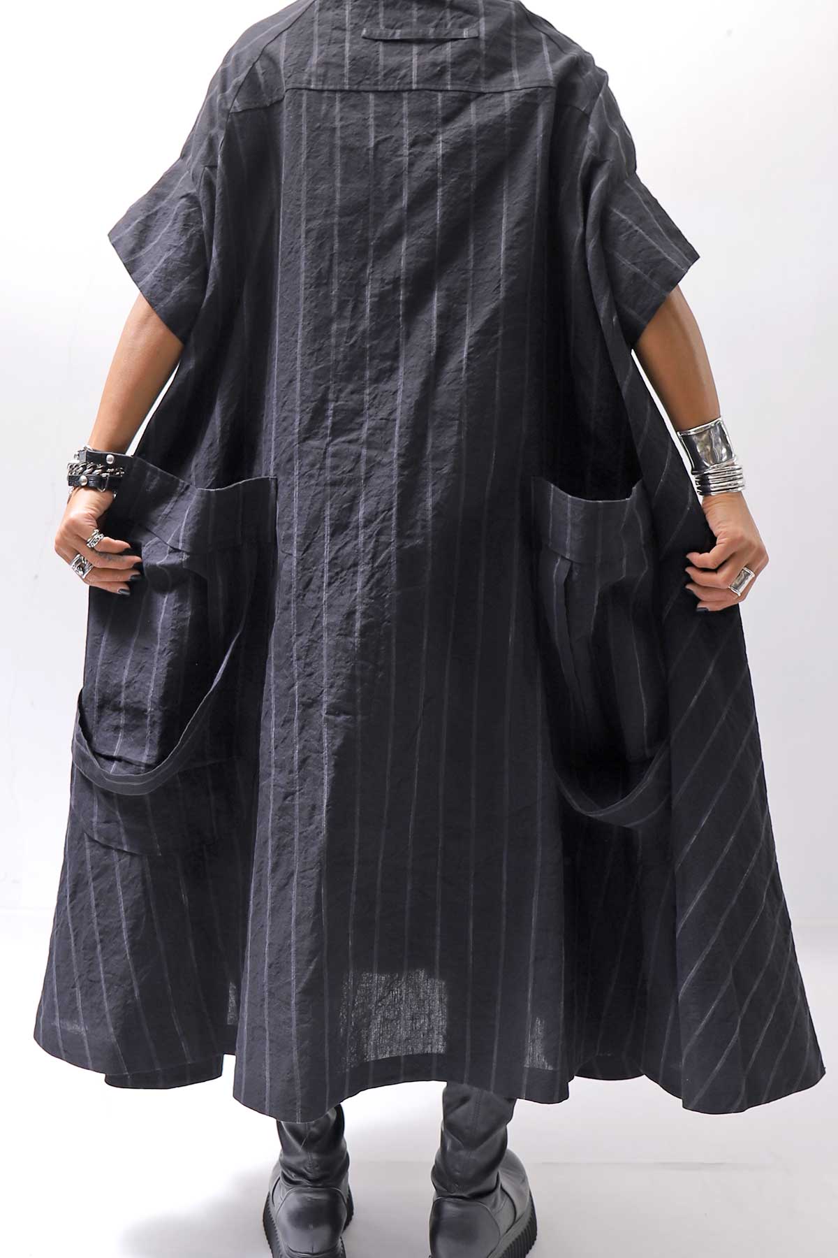 【RUNDHOLZ】OVERSIZED LINEN COTTON STRIPE DRESS _BLACK STRIPE