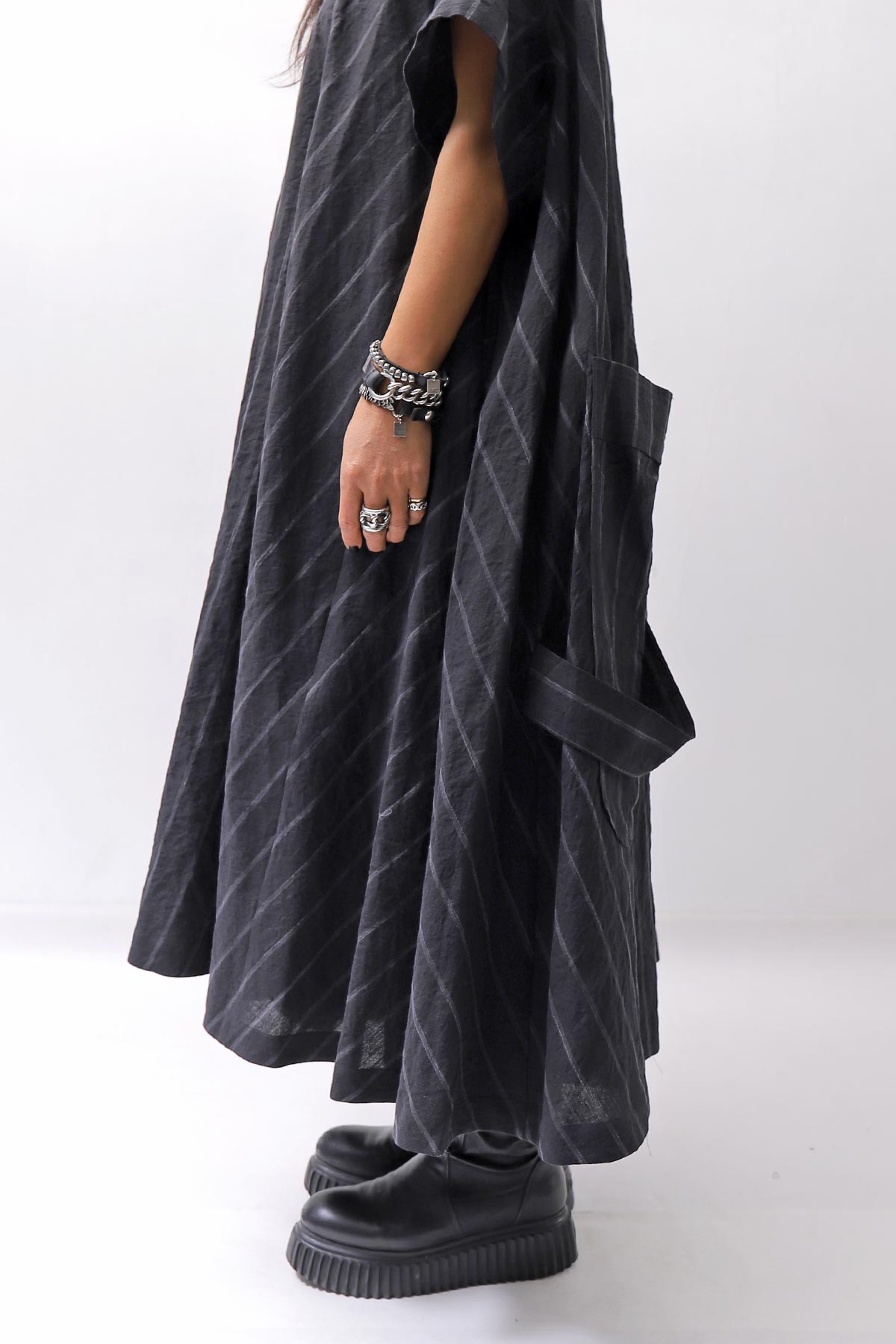 【RUNDHOLZ】OVERSIZED LINEN COTTON STRIPE DRESS _BLACK STRIPE