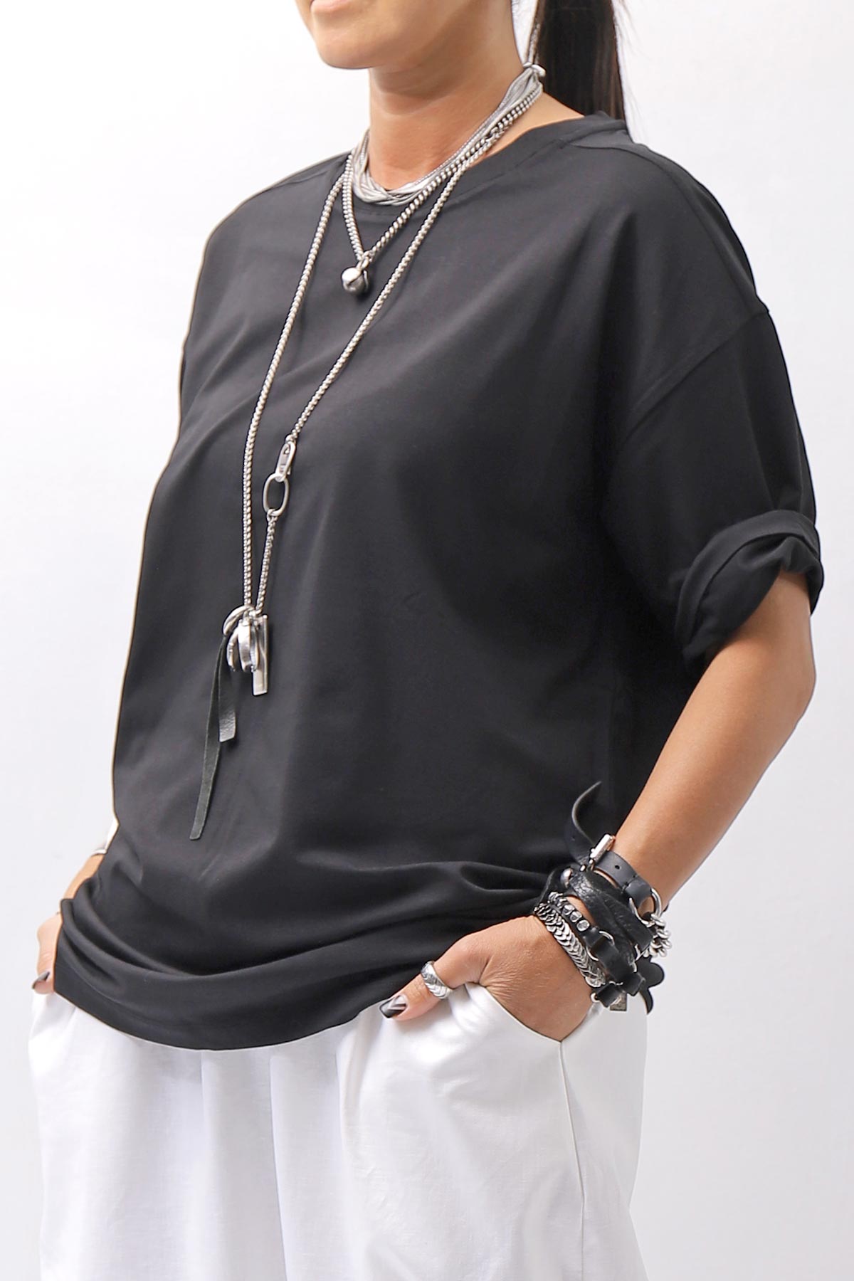 【thom/krom】 UNISEX COTTON MODAL RELAX FIT TEE _BLACK