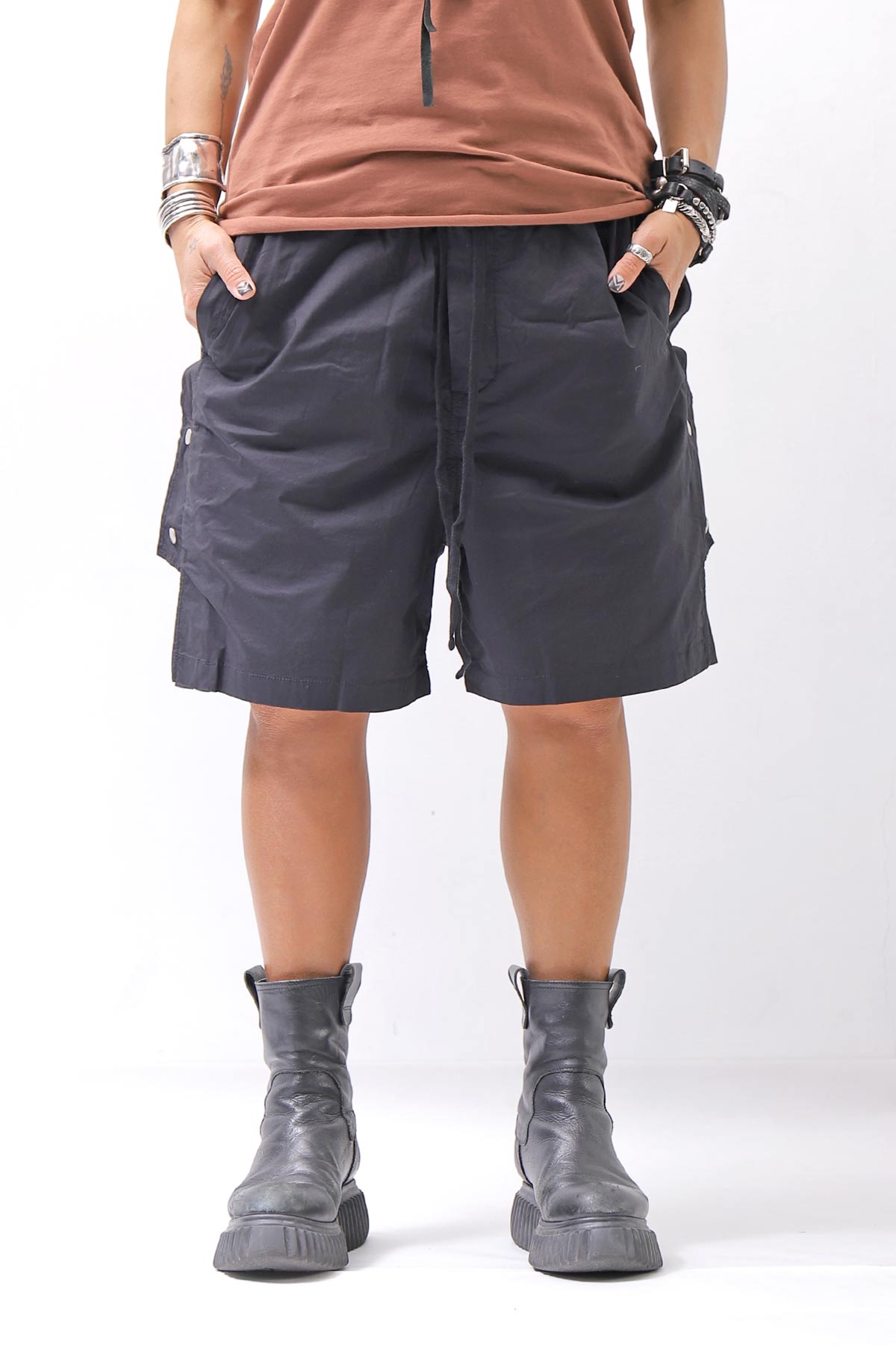 【thom/krom】 UNISEX STRETCH COTTON HALF PANTS MP33_BLACK