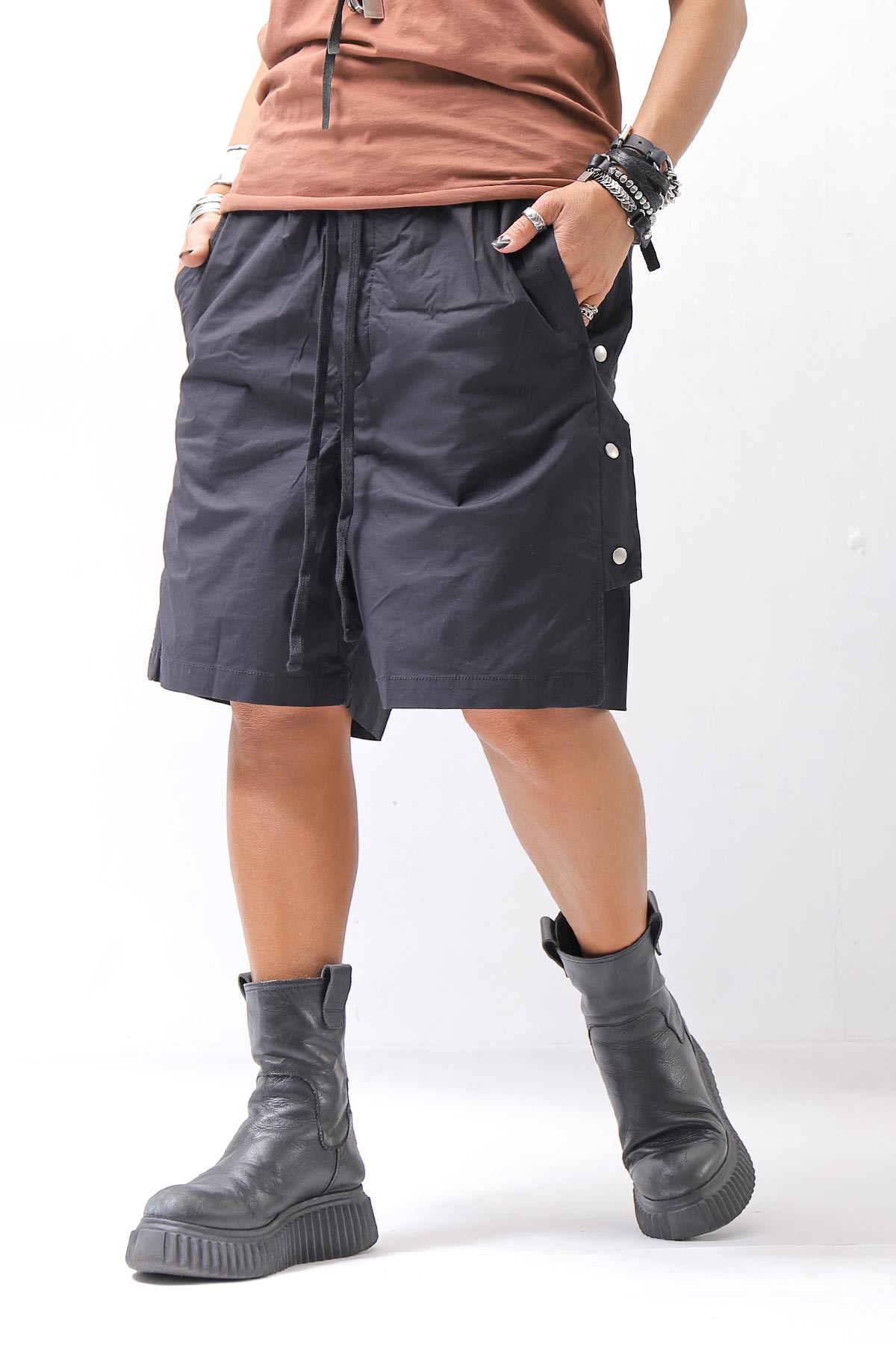 【thom/krom】 UNISEX STRETCH COTTON HALF PANTS MP33_BLACK
