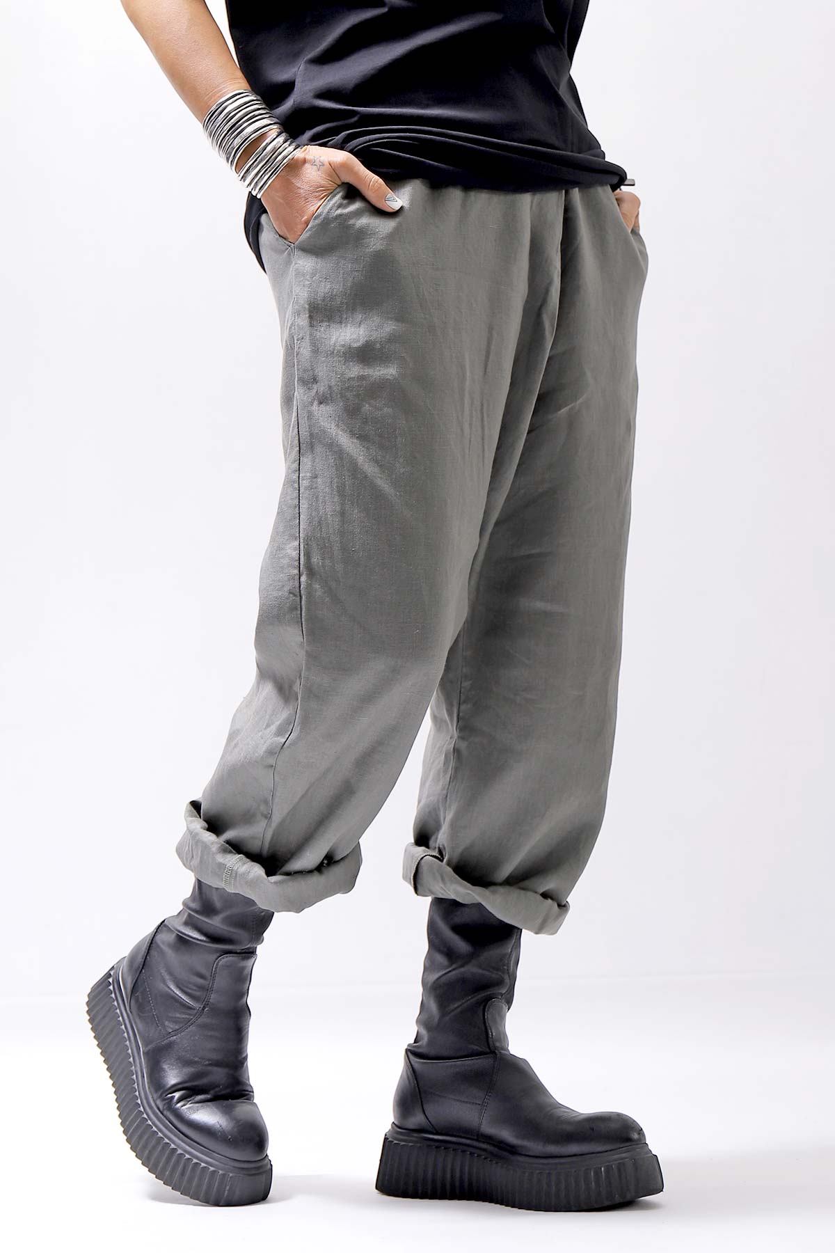 【studio b3】 UNISEX RELAX&amp;STYLISH LINEN PANTS BZB1701_SMOKE GREEN