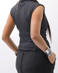 【thom/krom】 FRONT CROSS MODAL & SILK STRETCH TOP WTS606_BLACK