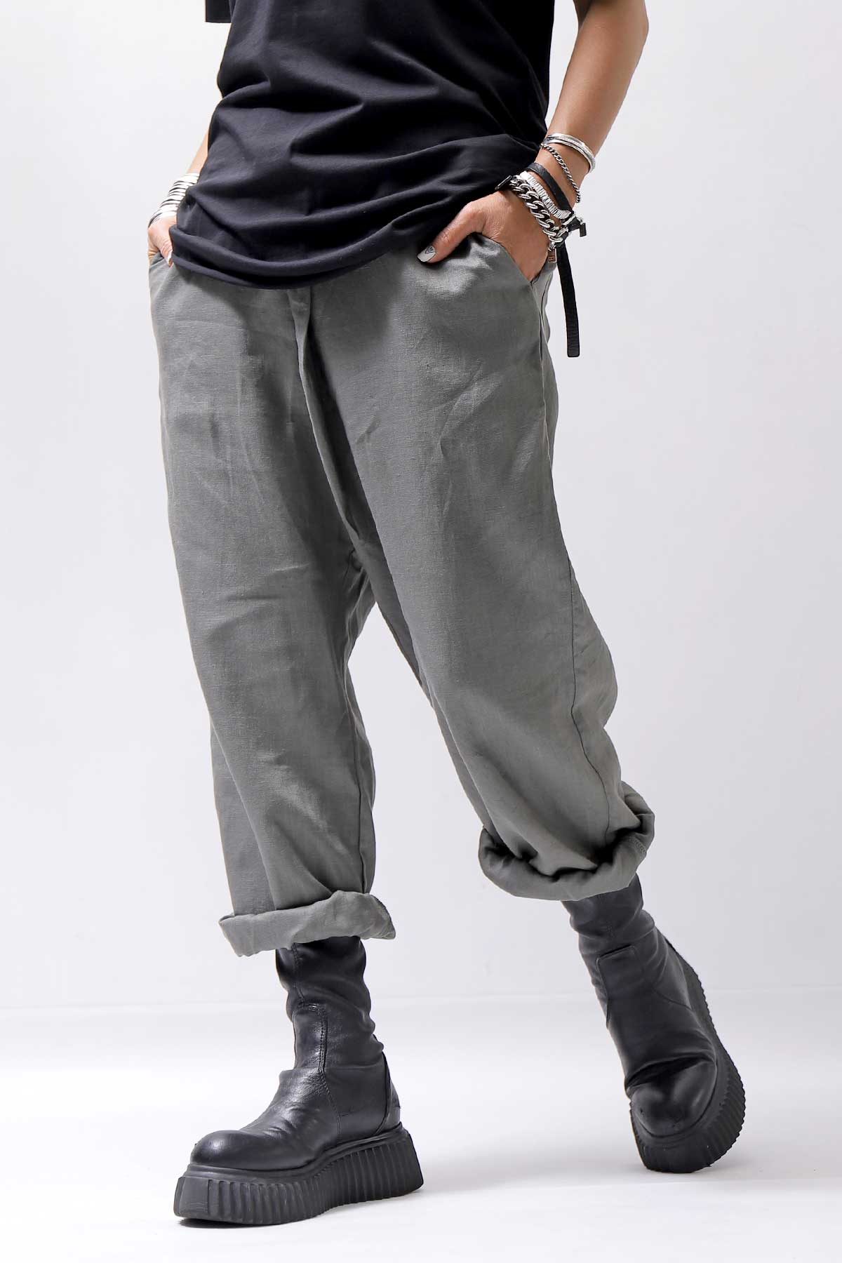 【studio b3】 UNISEX RELAX&amp;STYLISH LINEN PANTS BZB1701_SMOKE GREEN