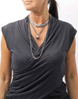 【thom/krom】 FRONT CROSS MODAL & SILK STRETCH TOP WTS606_BLACK