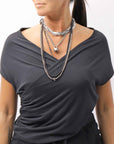 【thom/krom】 FRONT CROSS MODAL & SILK STRETCH TOP WTS606_BLACK