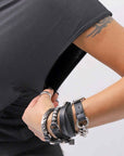 【thom/krom】 FRONT CROSS MODAL & SILK STRETCH TOP WTS606_BLACK