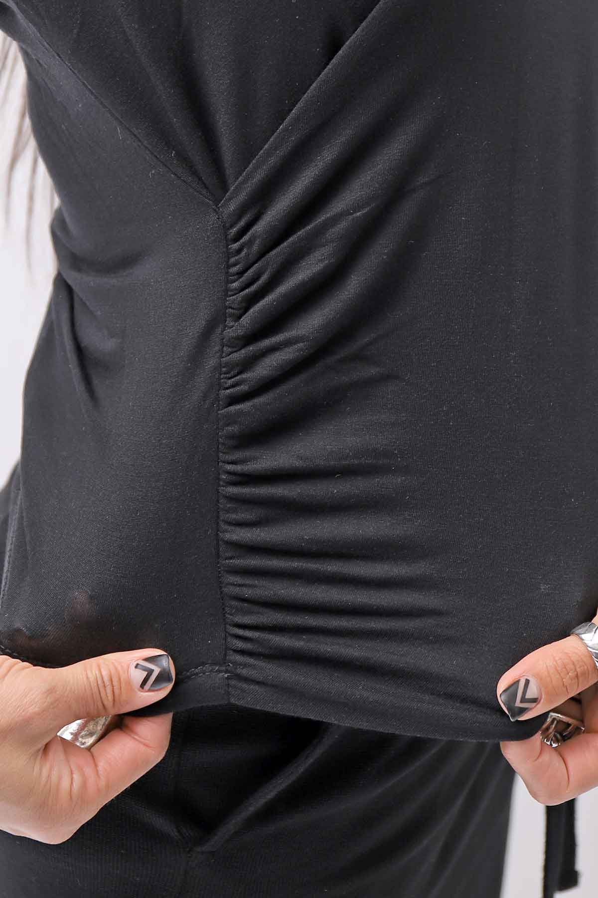 【thom/krom】 FRONT CROSS MODAL &amp; SILK STRETCH TOP WTS606_BLACK