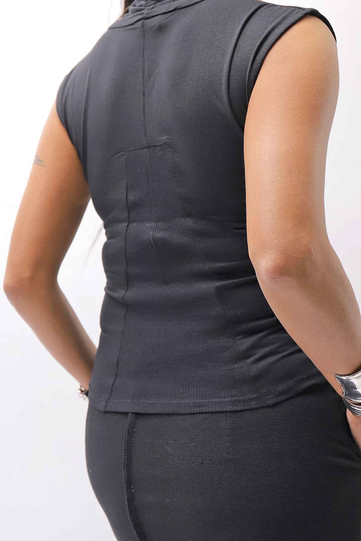 【thom/krom】 FRONT CROSS MODAL &amp; SILK STRETCH TOP WTS606_BLACK