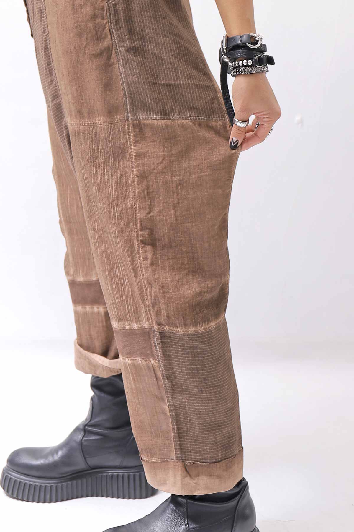 【studio b3】 UNISEX MIX MATERIAL PATCHED SARROUEL PANTS NB2106_COPPER OLD DYE