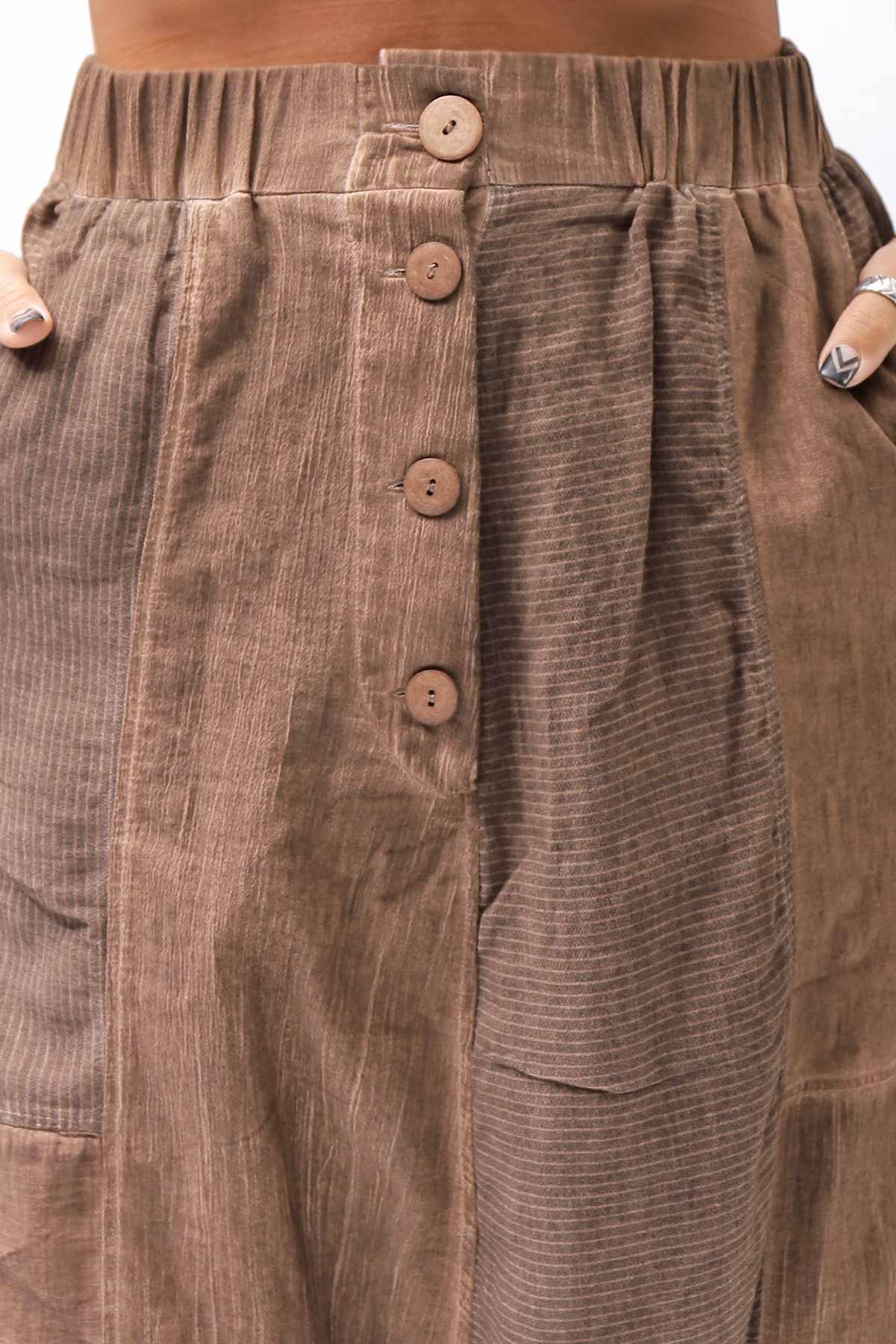 【studio b3】 UNISEX MIX MATERIAL PATCHED SARROUEL PANTS NB2106_COPPER OLD DYE