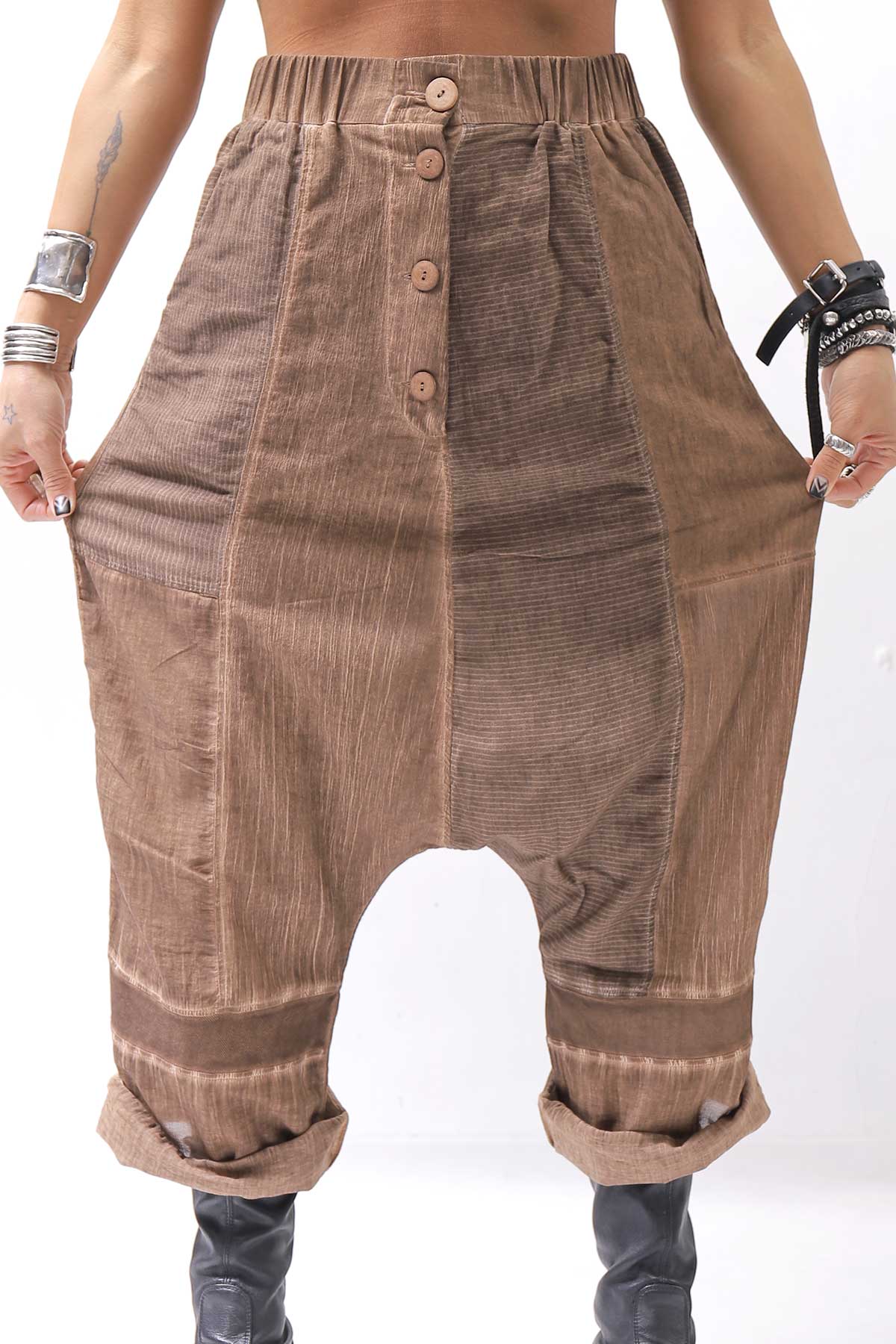 【studio b3】 UNISEX MIX MATERIAL PATCHED SARROUEL PANTS NB2106_COPPER OLD DYE