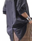 【studio b3】 OVERSIZED BACK BUTTON SHIRT TOP NB2070_BLACK
