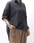 【studio b3】 OVERSIZED BACK BUTTON SHIRT TOP NB2070_BLACK