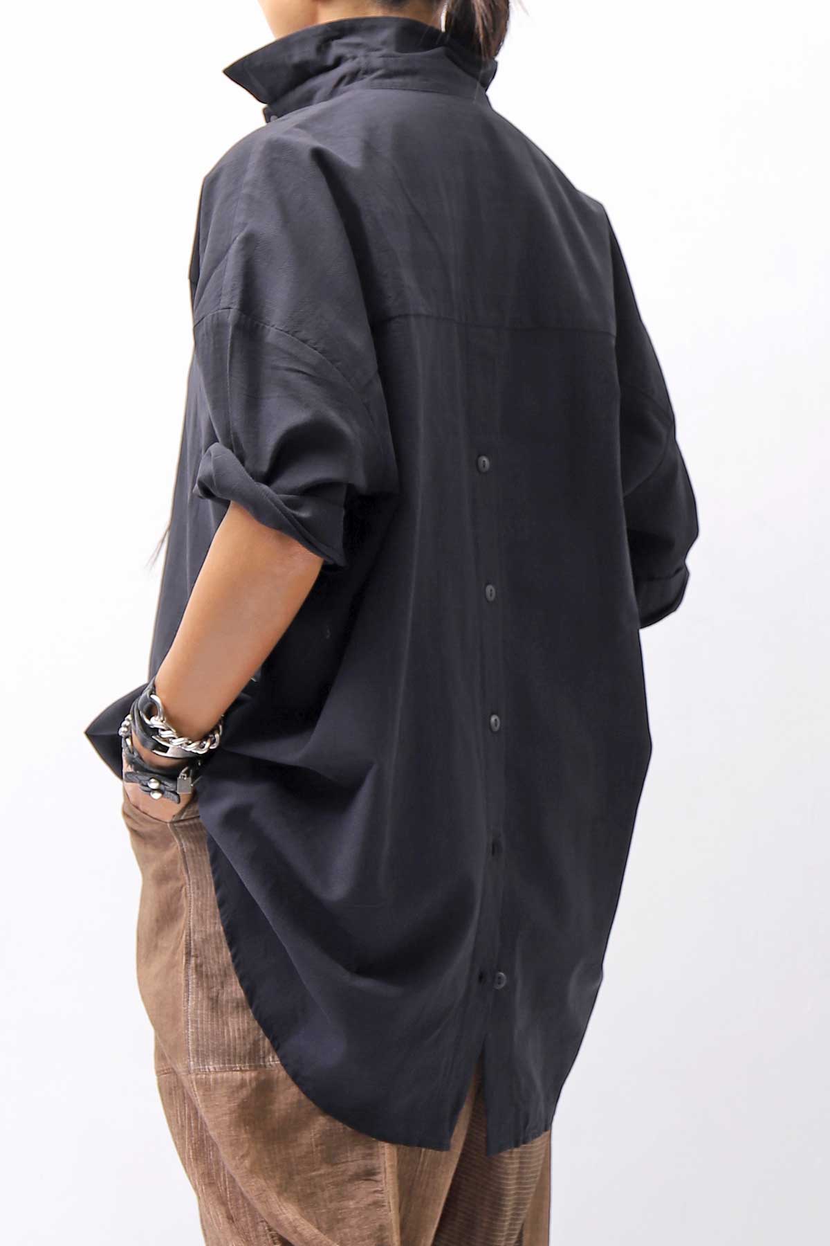 【studio b3】 OVERSIZED BACK BUTTON SHIRT TOP NB2070_BLACK