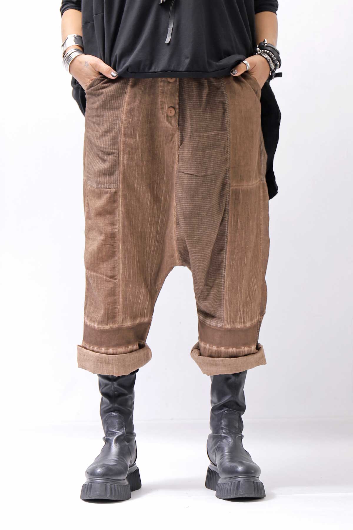 【studio b3】 UNISEX MIX MATERIAL PATCHED SARROUEL PANTS NB2106_COPPER OLD DYE