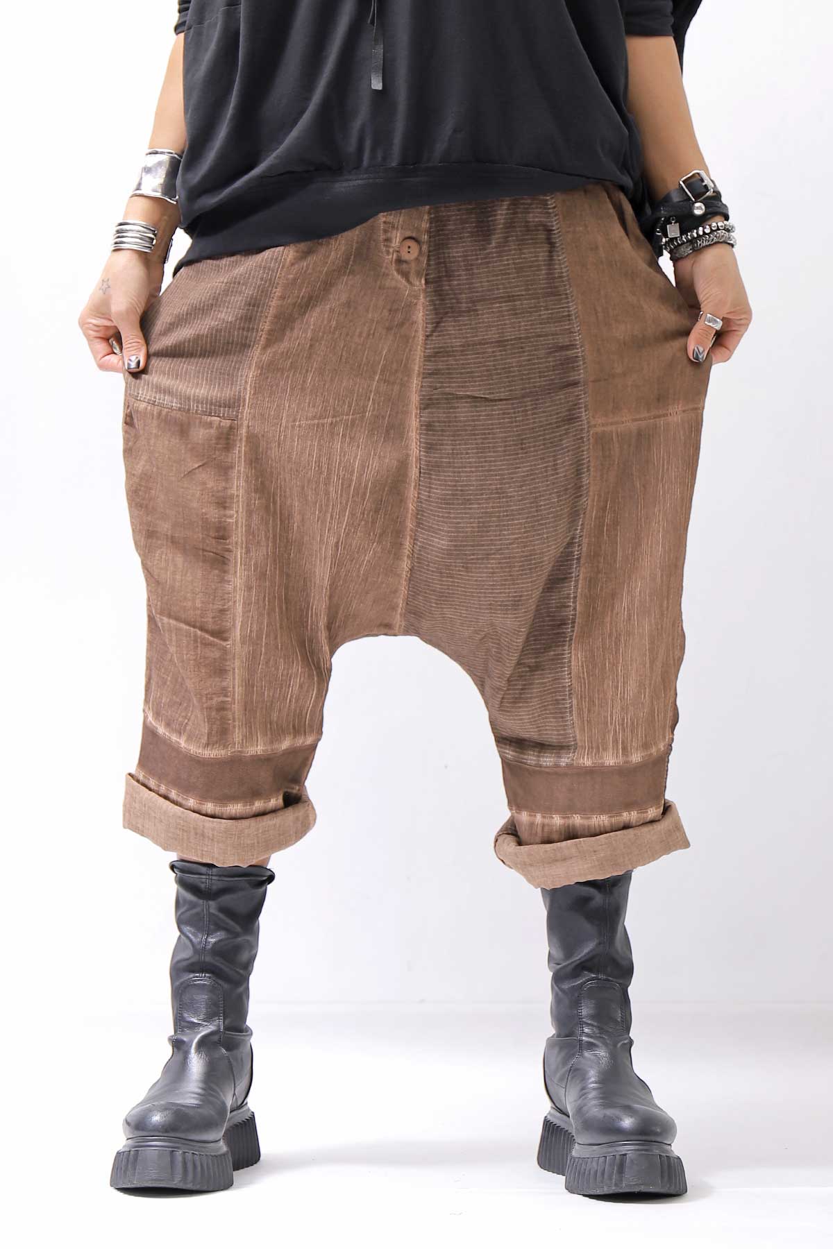 【studio b3】 UNISEX MIX MATERIAL PATCHED SARROUEL PANTS NB2106_COPPER OLD DYE
