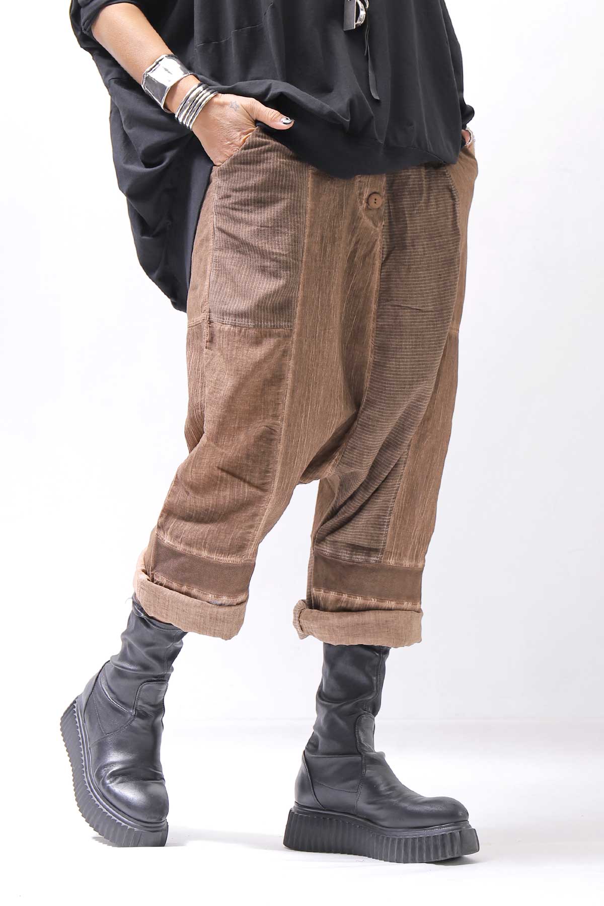 【studio b3】 UNISEX MIX MATERIAL PATCHED SARROUEL PANTS NB2106_COPPER OLD DYE