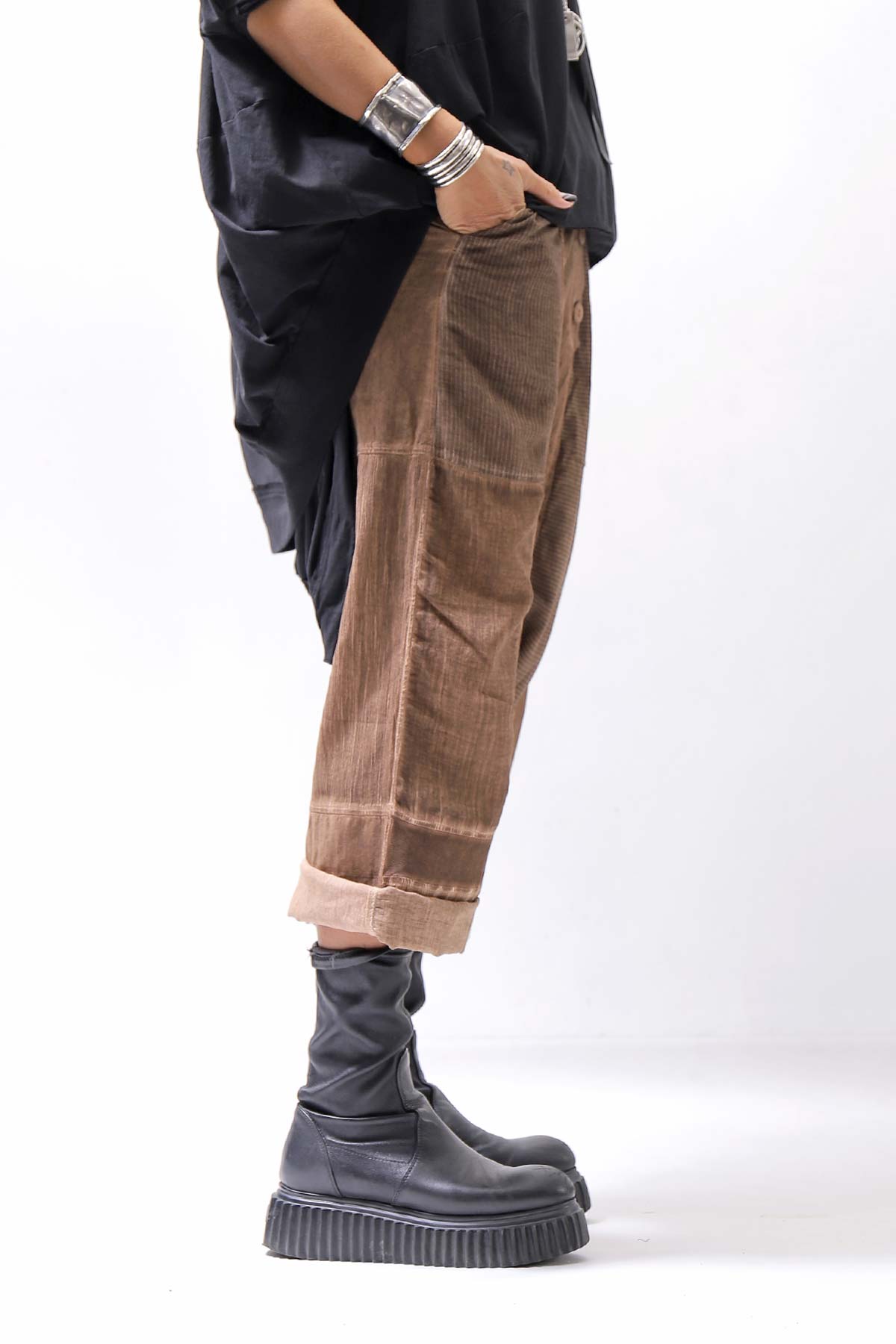 【studio b3】 UNISEX MIX MATERIAL PATCHED SARROUEL PANTS NB2106_COPPER OLD DYE