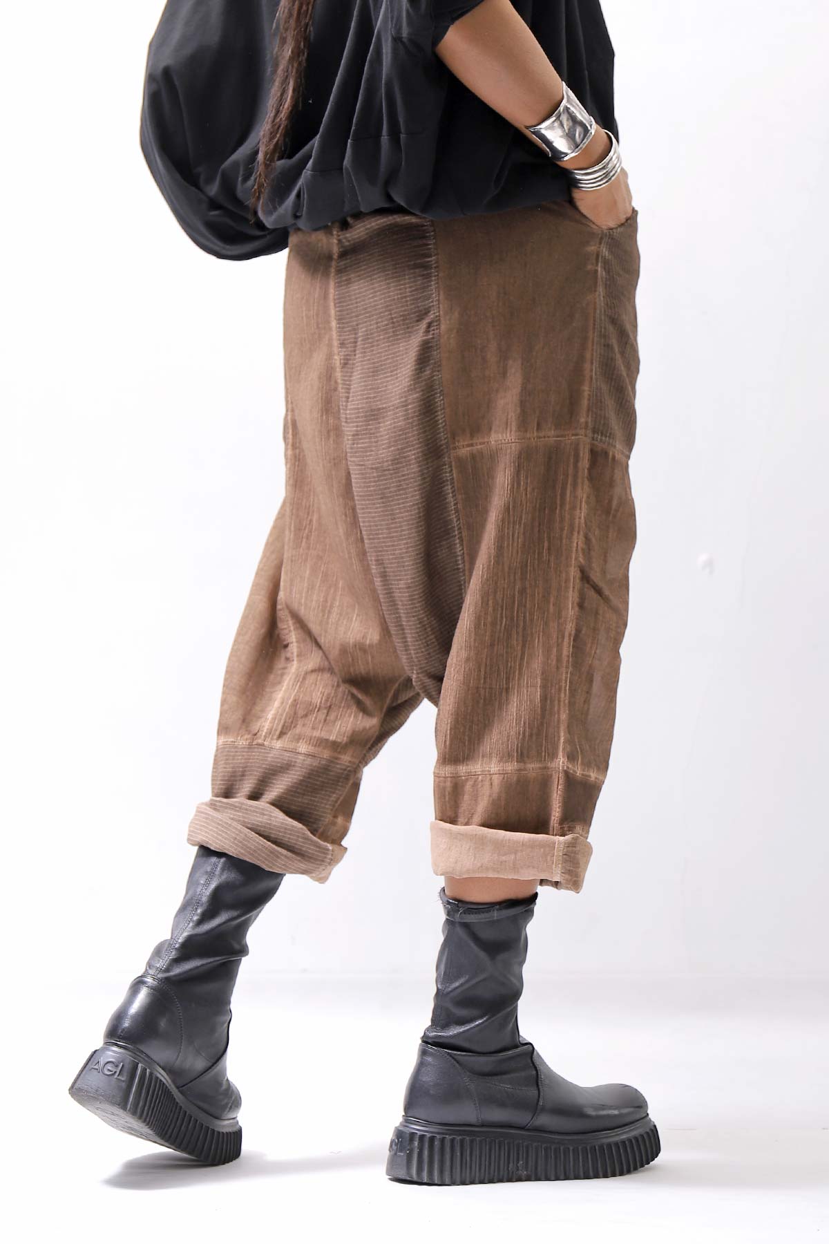 【studio b3】 UNISEX MIX MATERIAL PATCHED SARROUEL PANTS NB2106_COPPER OLD DYE