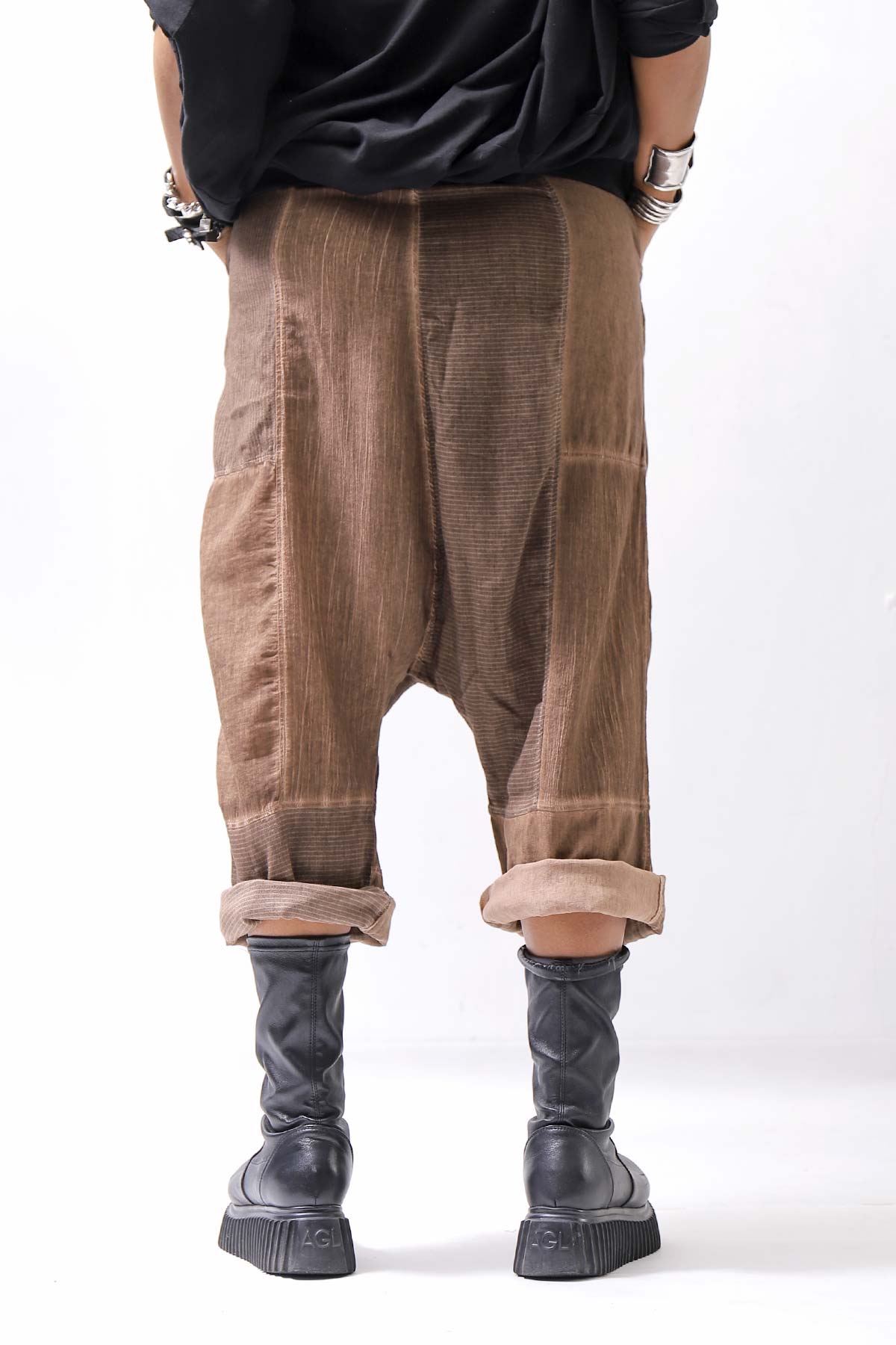 【studio b3】 UNISEX MIX MATERIAL PATCHED SARROUEL PANTS NB2106_COPPER OLD DYE
