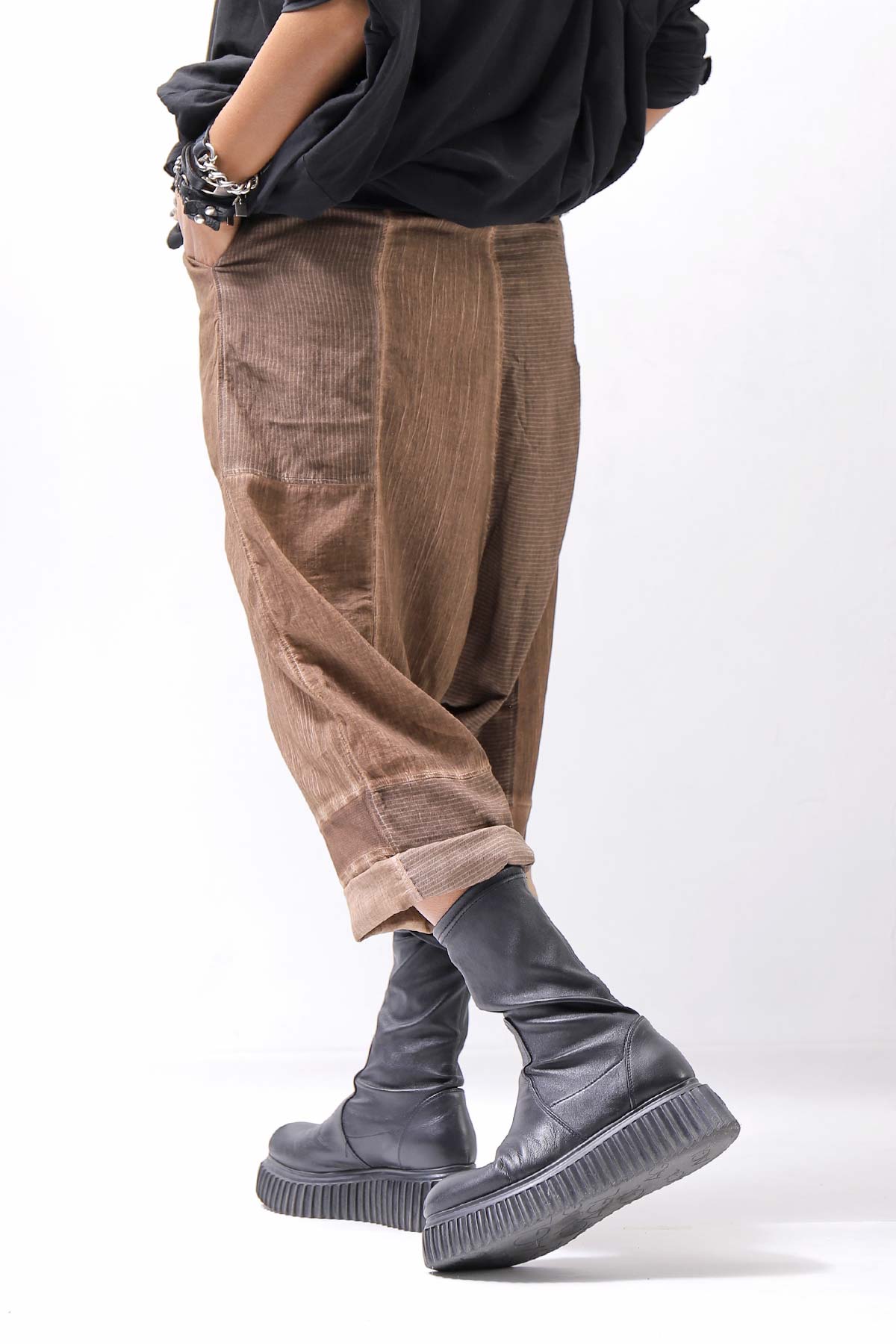 【studio b3】 UNISEX MIX MATERIAL PATCHED SARROUEL PANTS NB2106_COPPER OLD DYE