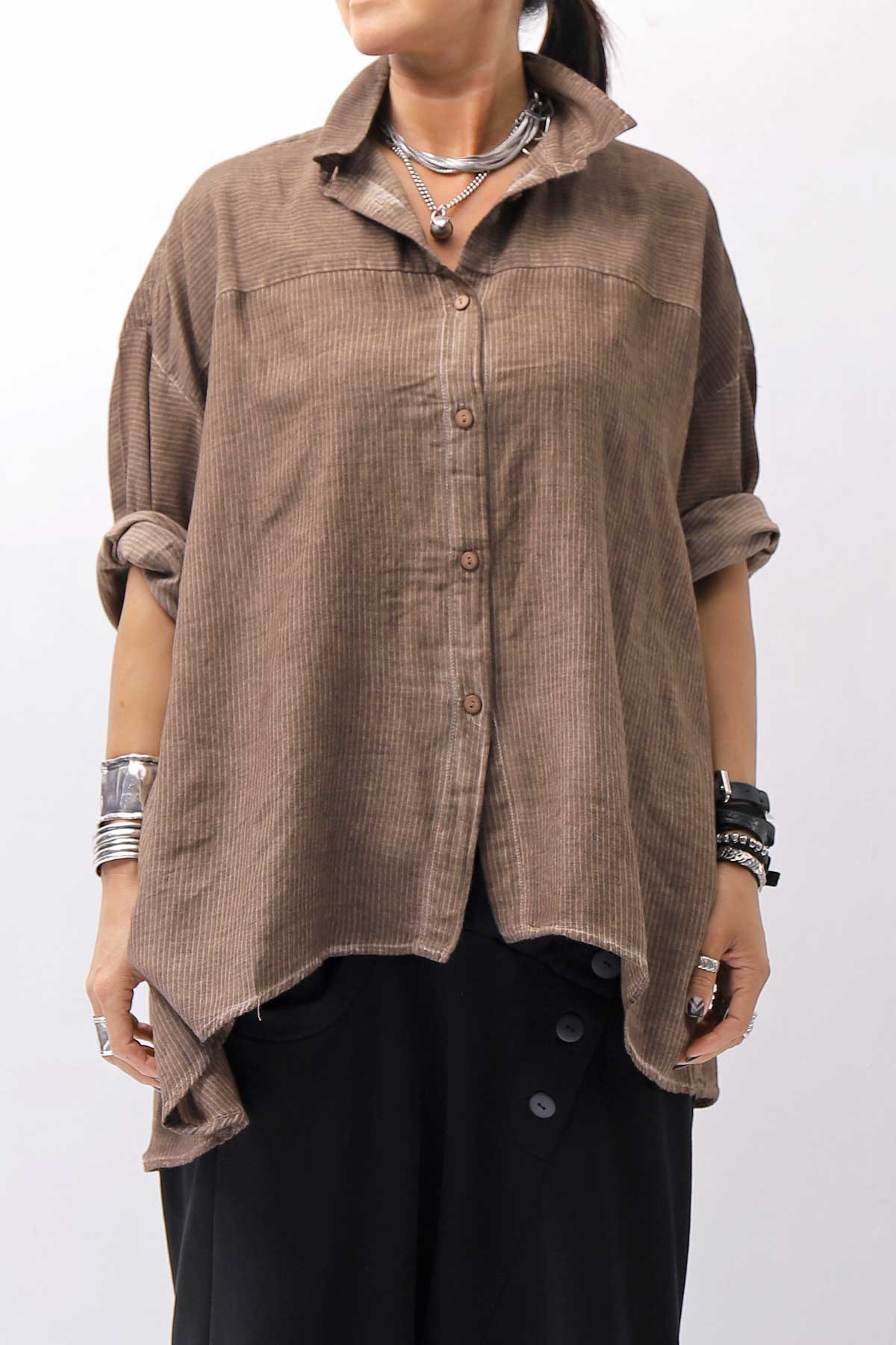 【studio b3】 OVERSIZED BACK BUTTON SHIRT TOP NB2070_COPPER OLD DYE