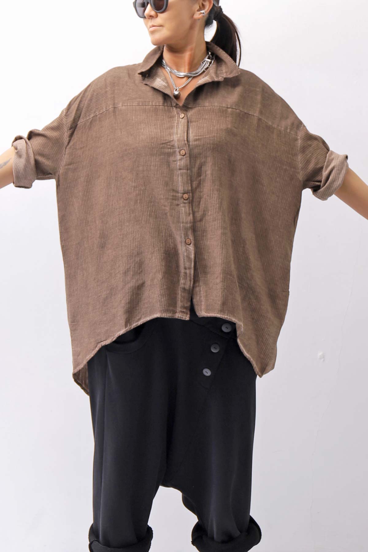 【studio b3】 OVERSIZED BACK BUTTON SHIRT TOP NB2070_COPPER OLD DYE