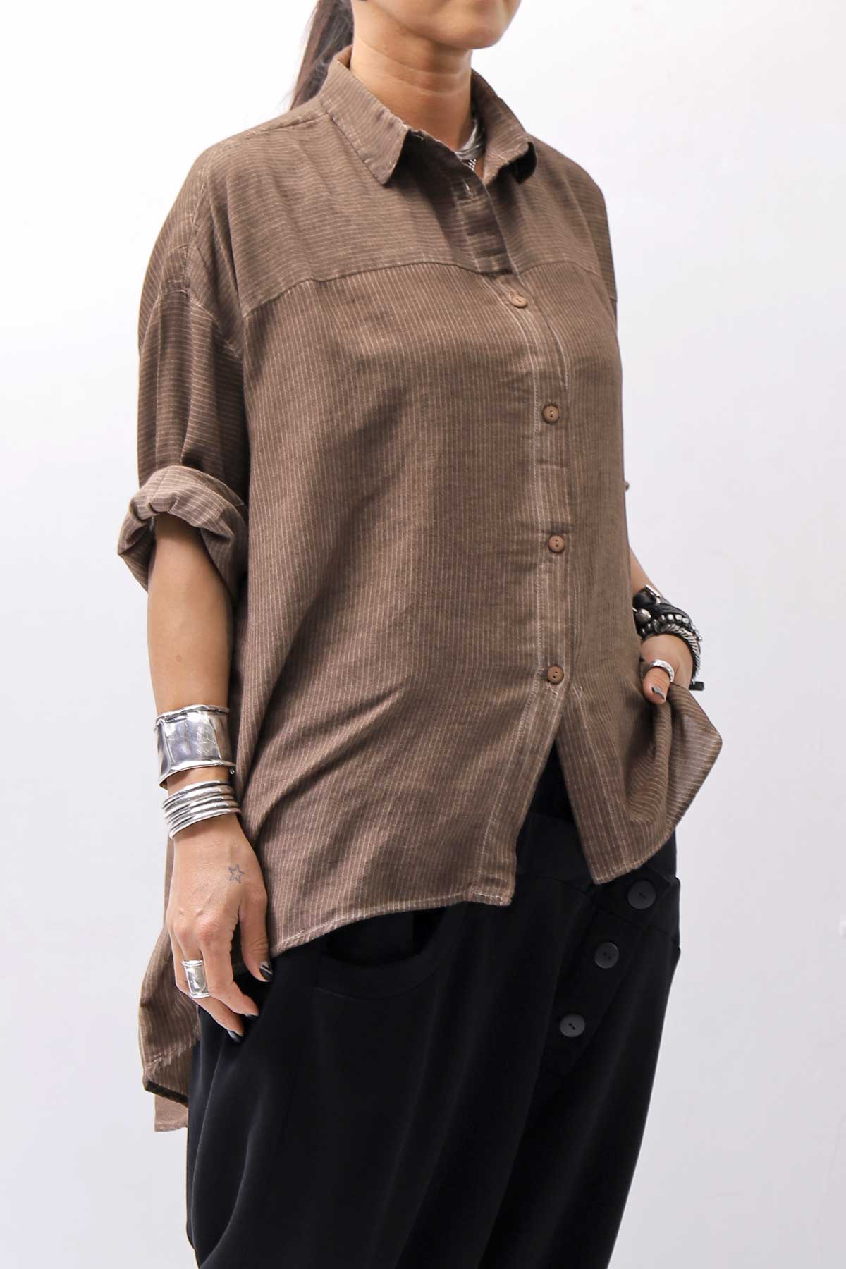 【studio b3】 OVERSIZED BACK BUTTON SHIRT TOP NB2070_COPPER OLD DYE