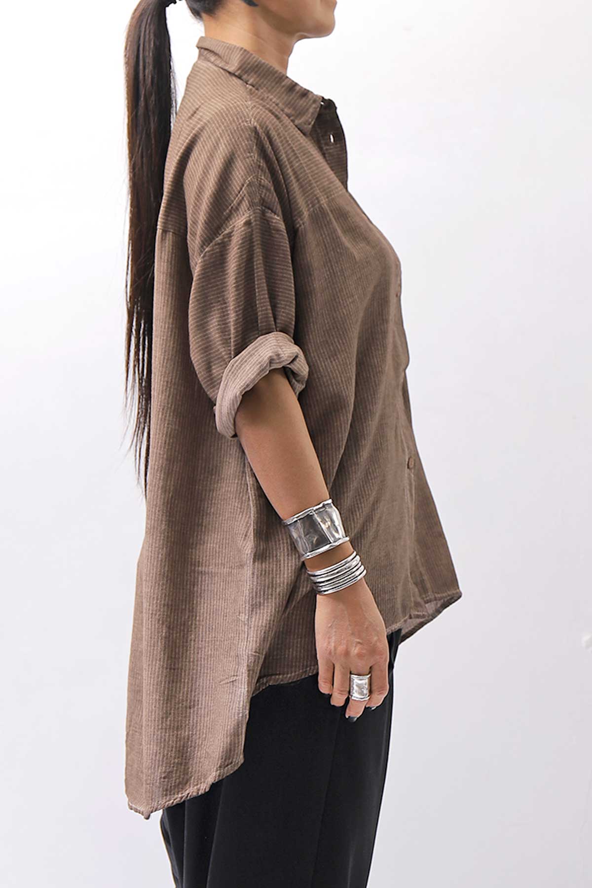 【studio b3】 OVERSIZED BACK BUTTON SHIRT TOP NB2070_COPPER OLD DYE