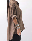 【studio b3】 OVERSIZED BACK BUTTON SHIRT TOP NB2070_COPPER OLD DYE