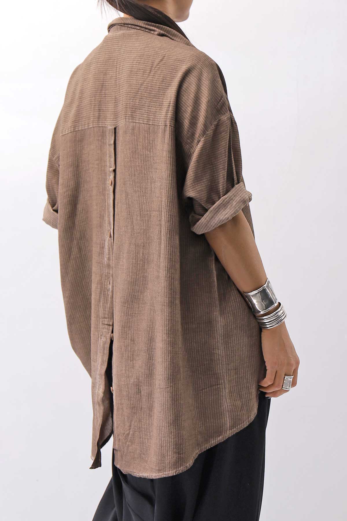 【studio b3】 OVERSIZED BACK BUTTON SHIRT TOP NB2070_COPPER OLD DYE