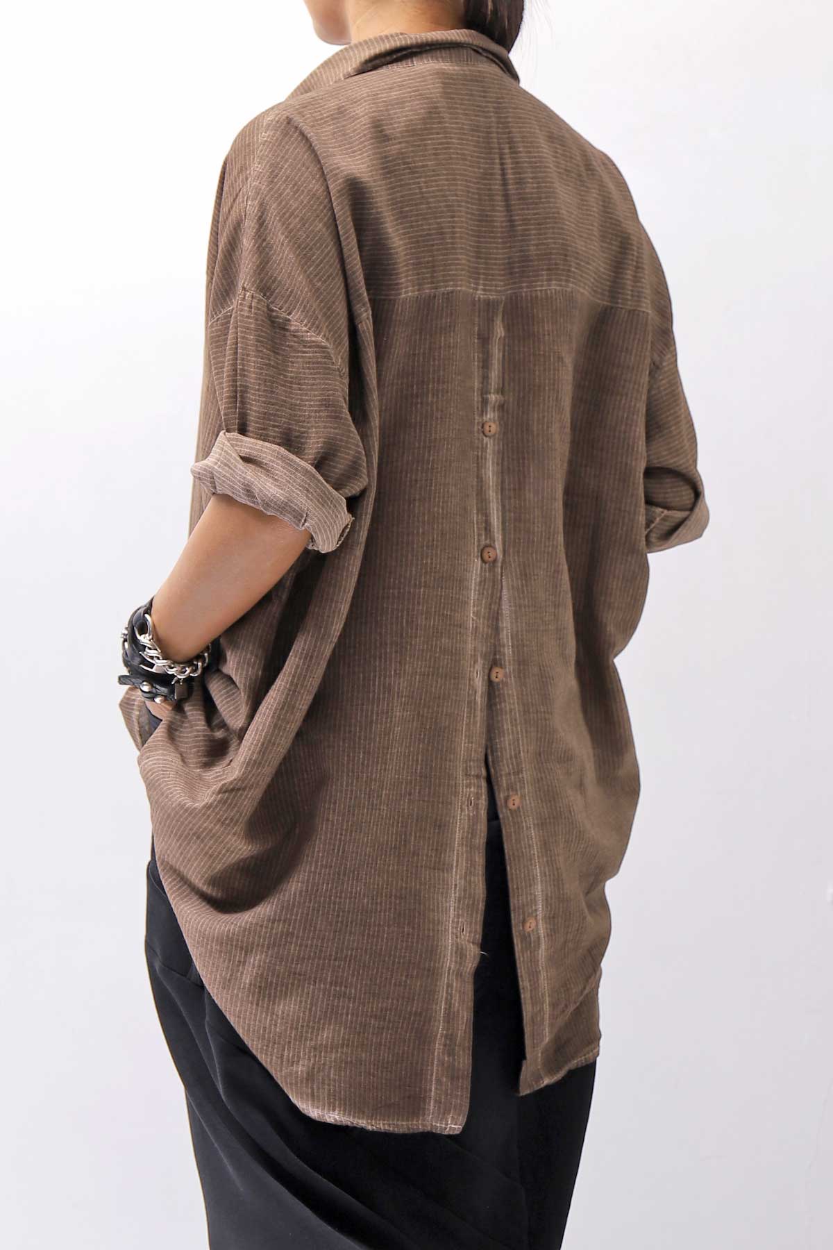 【studio b3】 OVERSIZED BACK BUTTON SHIRT TOP NB2070_COPPER OLD DYE