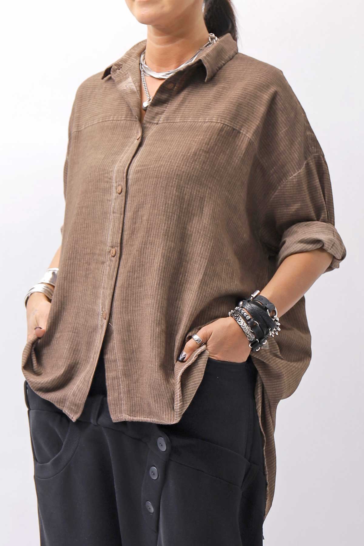 【studio b3】 OVERSIZED BACK BUTTON SHIRT TOP NB2070_COPPER OLD DYE