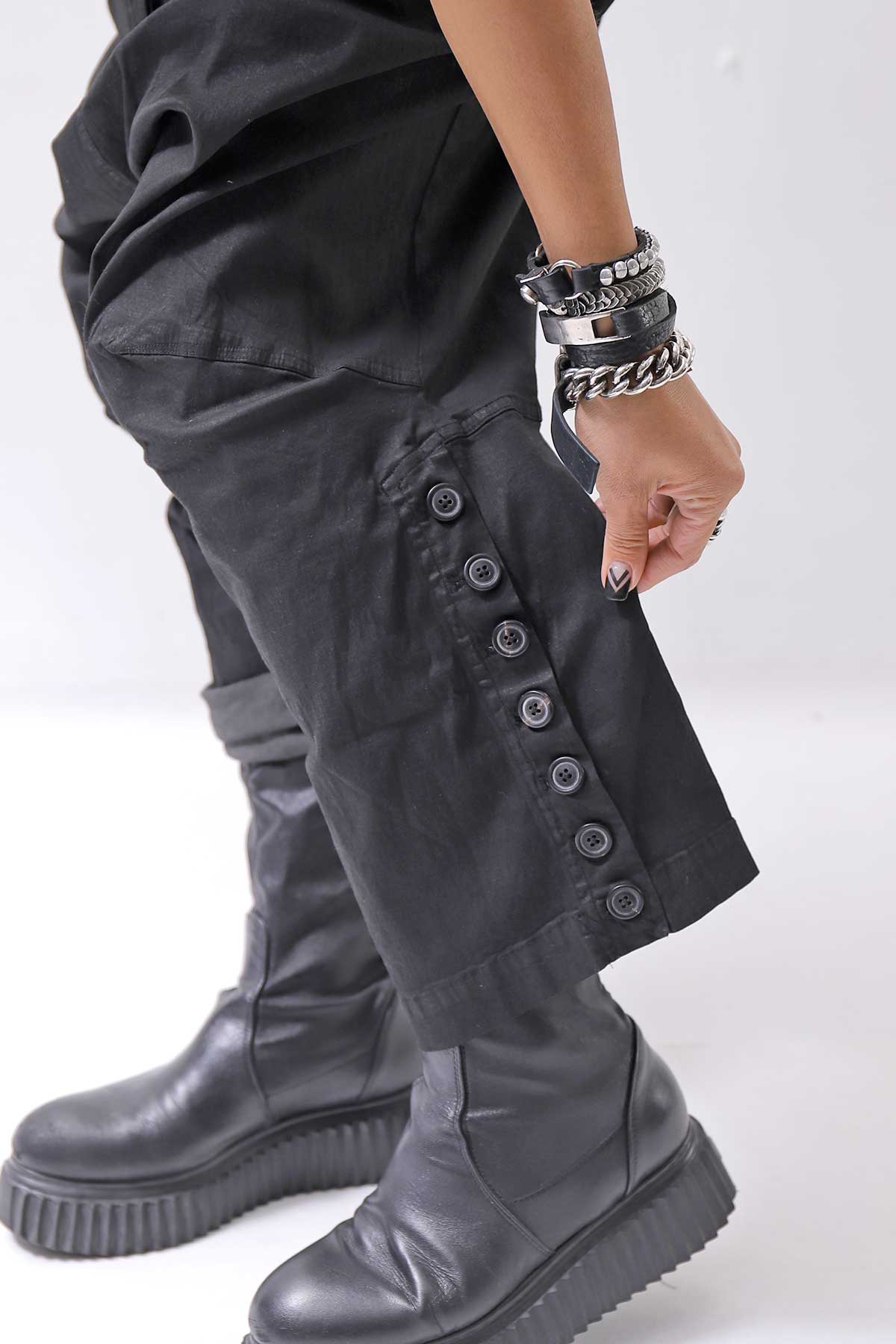 【RUNDHOLZ】 UNISEX STRETCH COTTON GLOSS SARRUEL PANTS _BLACK GLOSS