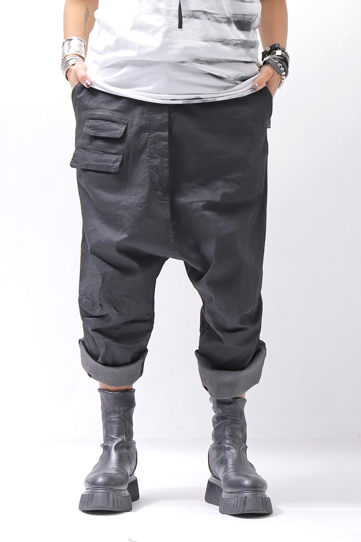 【RUNDHOLZ】 UNISEX STRETCH COTTON GLOSS SARRUEL PANTS _BLACK GLOSS