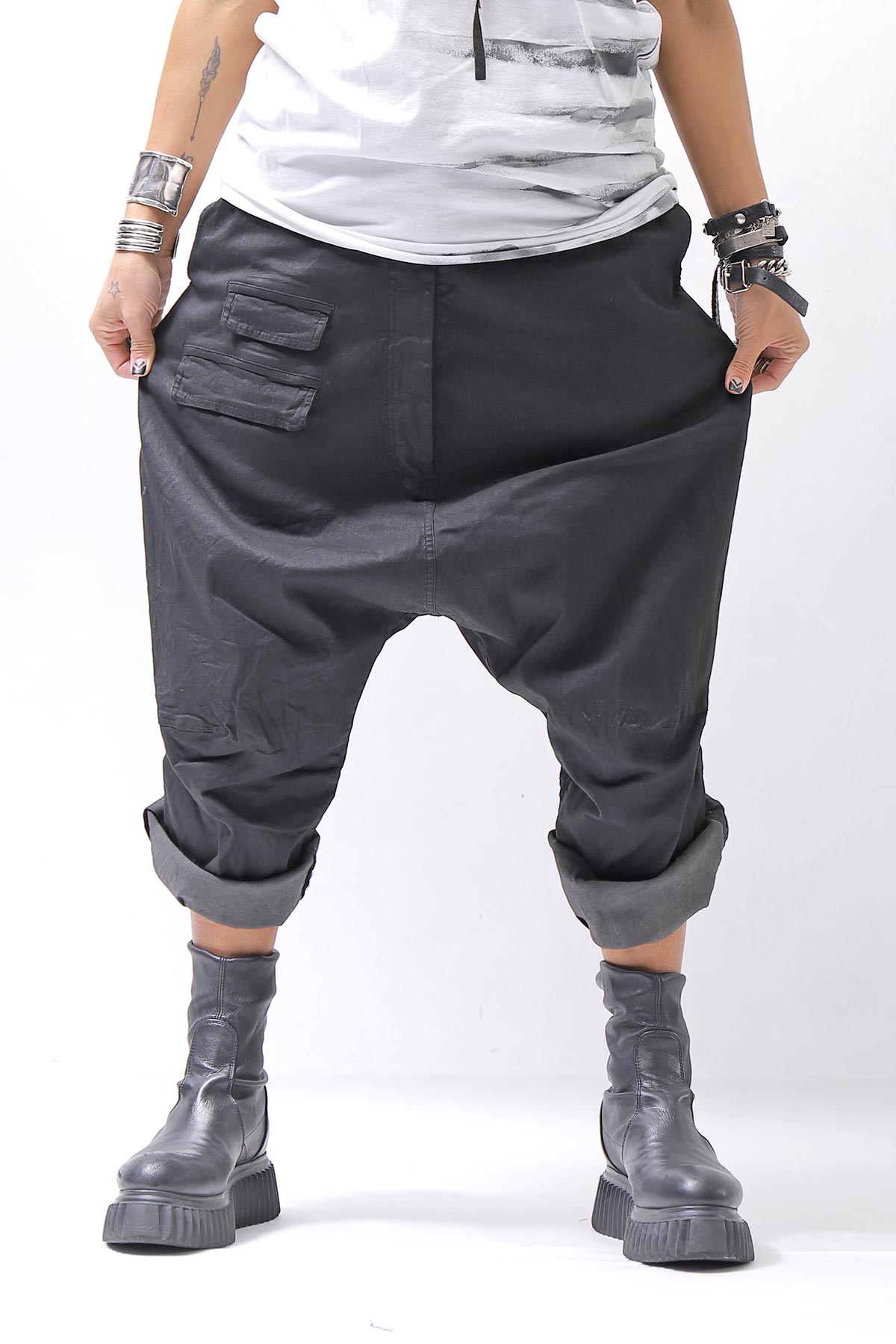 【RUNDHOLZ】 UNISEX STRETCH COTTON GLOSS SARRUEL PANTS _BLACK GLOSS
